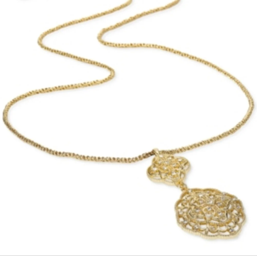 Charter Club Double Crystal Flower Long Pendant Necklace